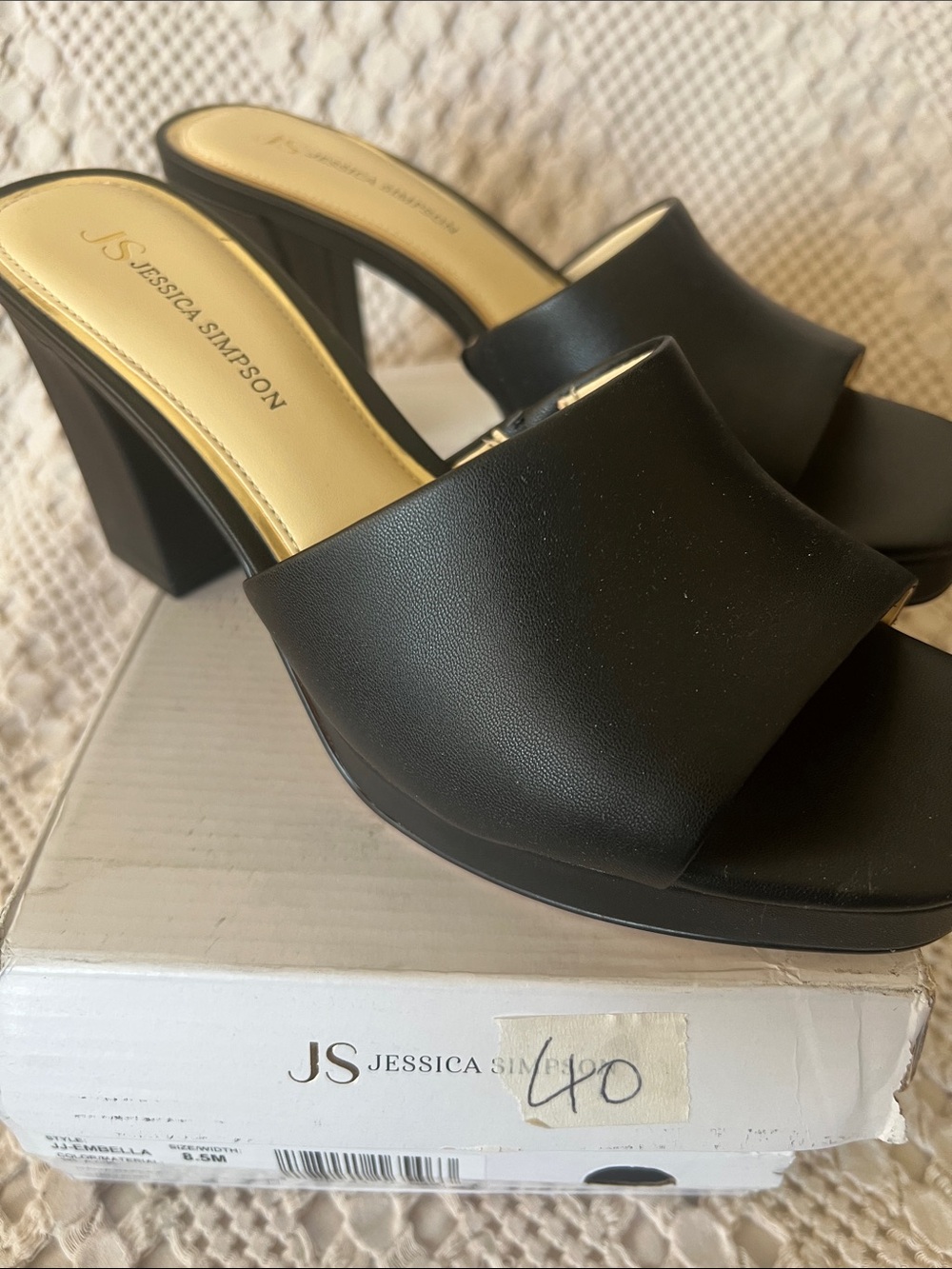 Jessica Simpson Black Wide-Band Block Heel Mules